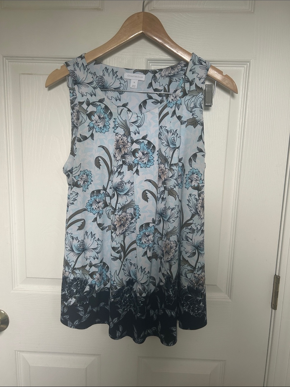 Charter Club Light Blue Floral Sleeveless Camisole with Black Hem